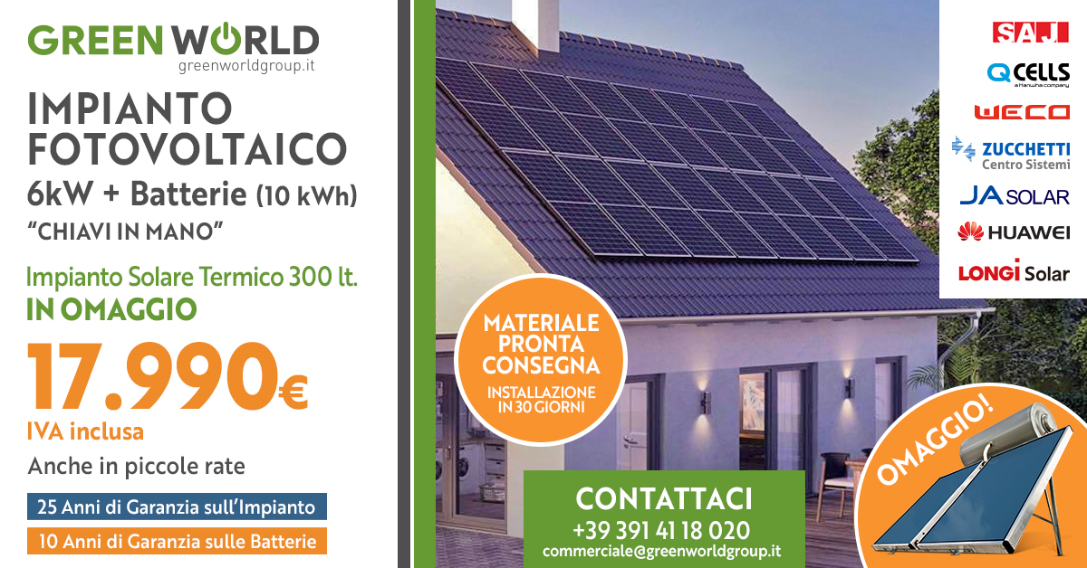 Impianto fotovoltaico da 6 kw completo di struttura e Servizio chiavi in  mano